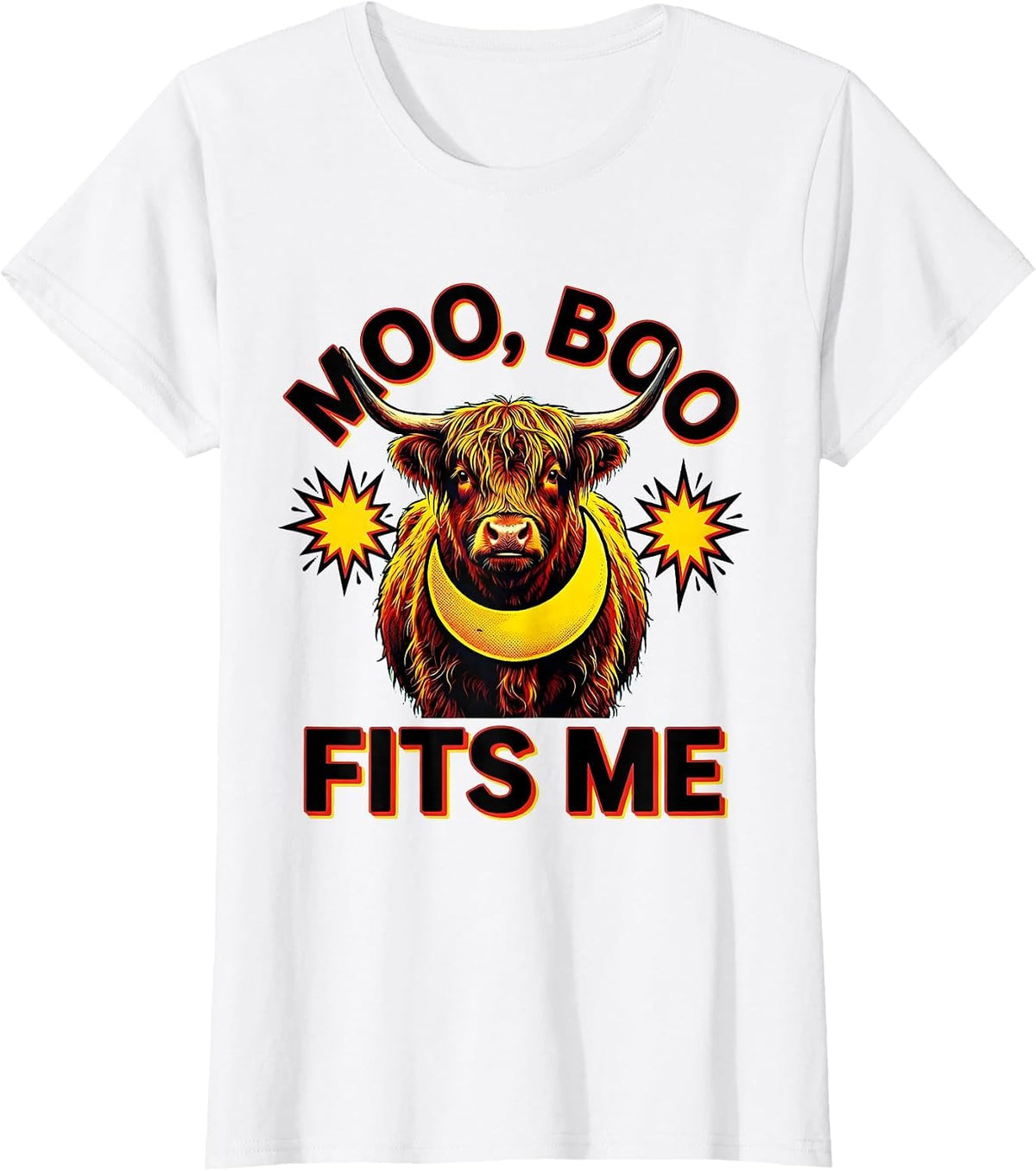 Moo, Boo Fits Me Pop Art Highland Cow Halloween Costume T-Shirt - White