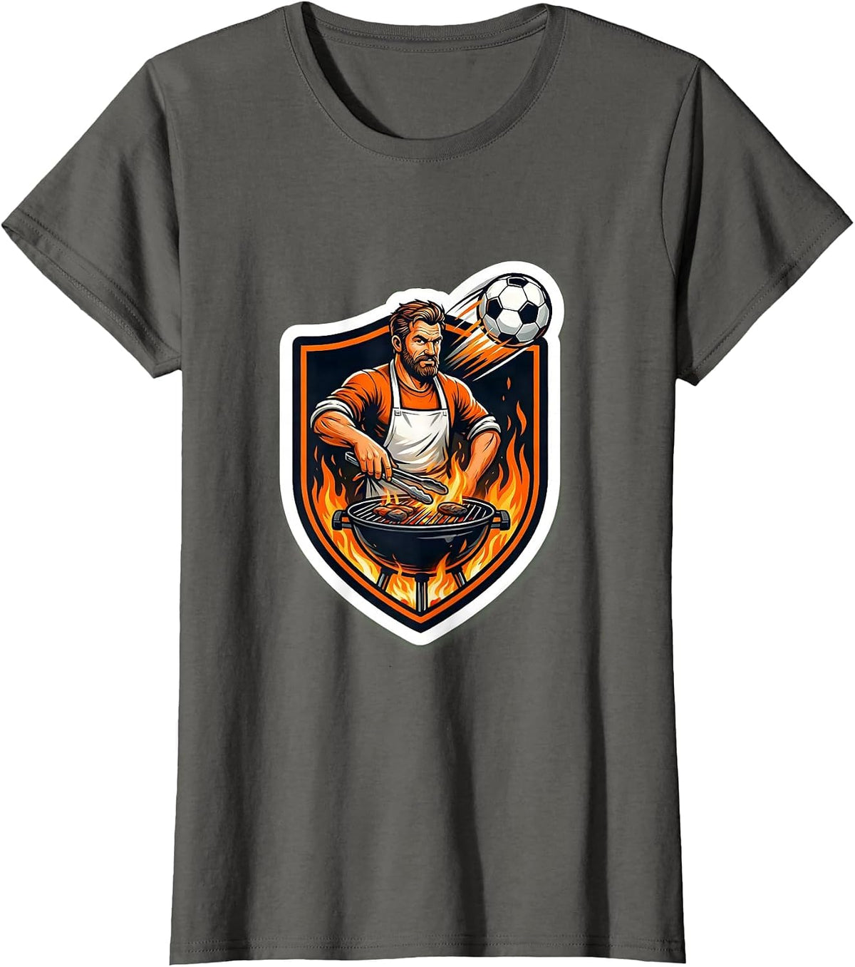 Women's Soccer Dad Grilling Backyard BBQ Graphic Tee T-Shirt - Asphalt Grey