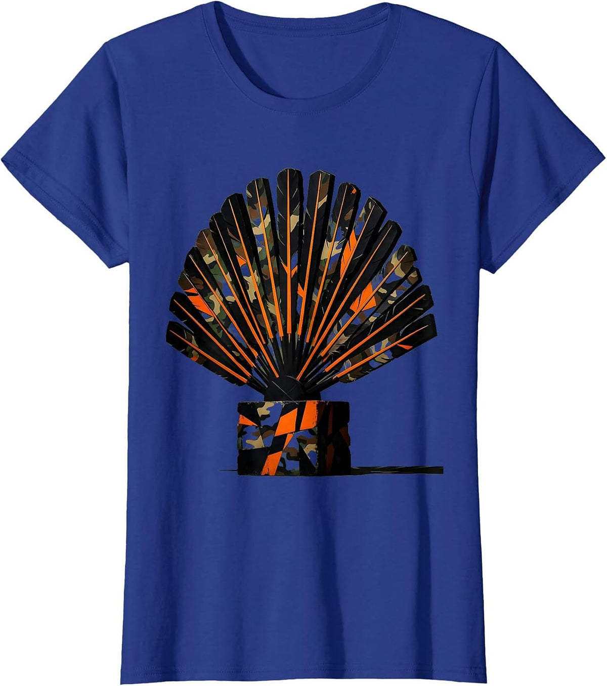Women's Camo Turkey Feathers Forest Clearing Hunting Design T-Shirt - Royal Blue