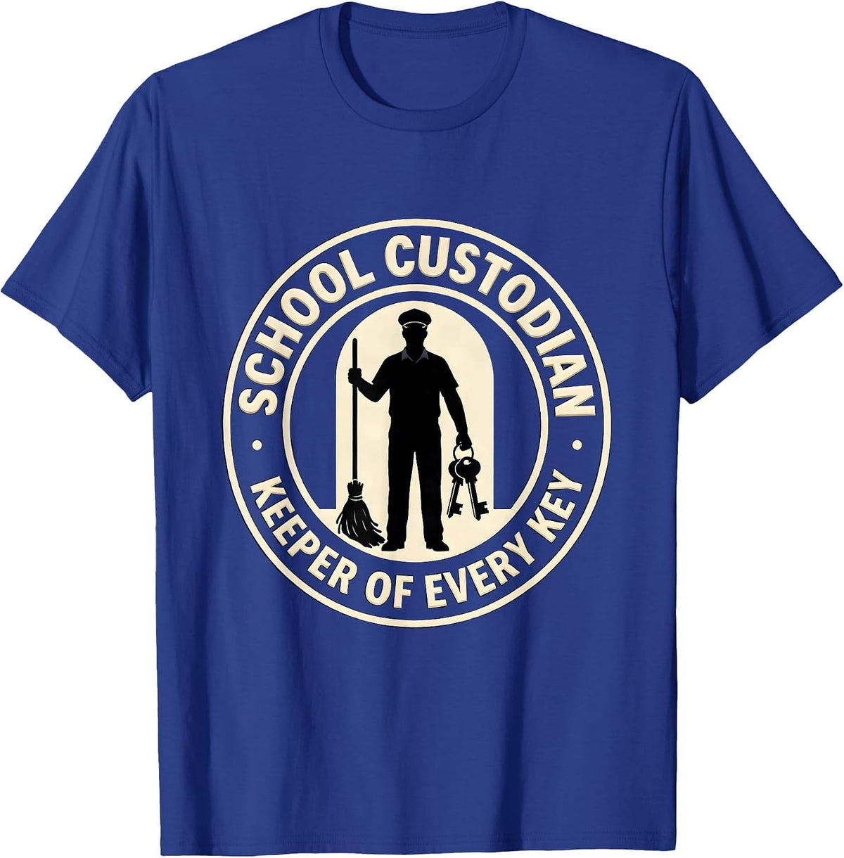 Men's School Custodian, Keeper of Every Key Funny Custodian T-Shirt - Royal Blue