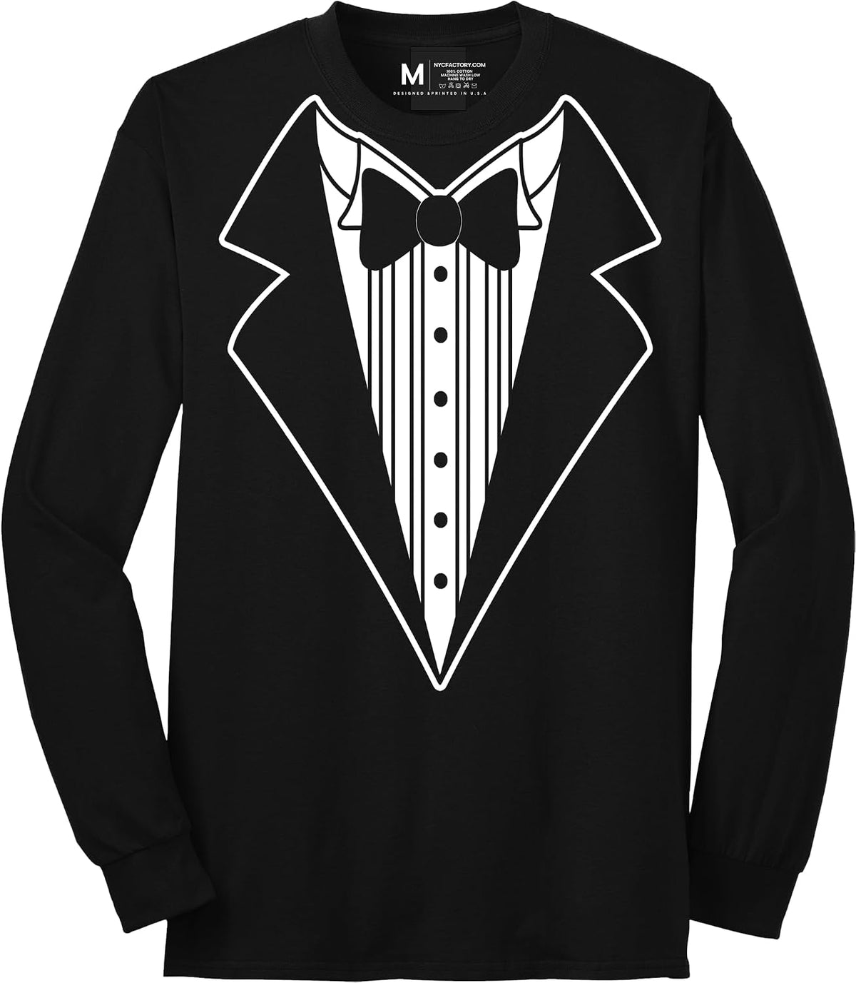 Men's Funny Tuxedo T-Shirt Black - Black Long Sleeve Button