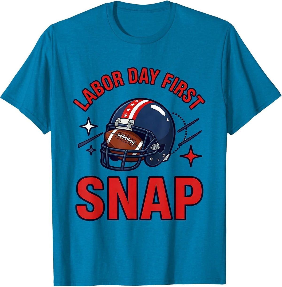 LABOR DAY FIRST SNAP Cartoon Football Player July 4th T-Shirt - Sapphire Blue