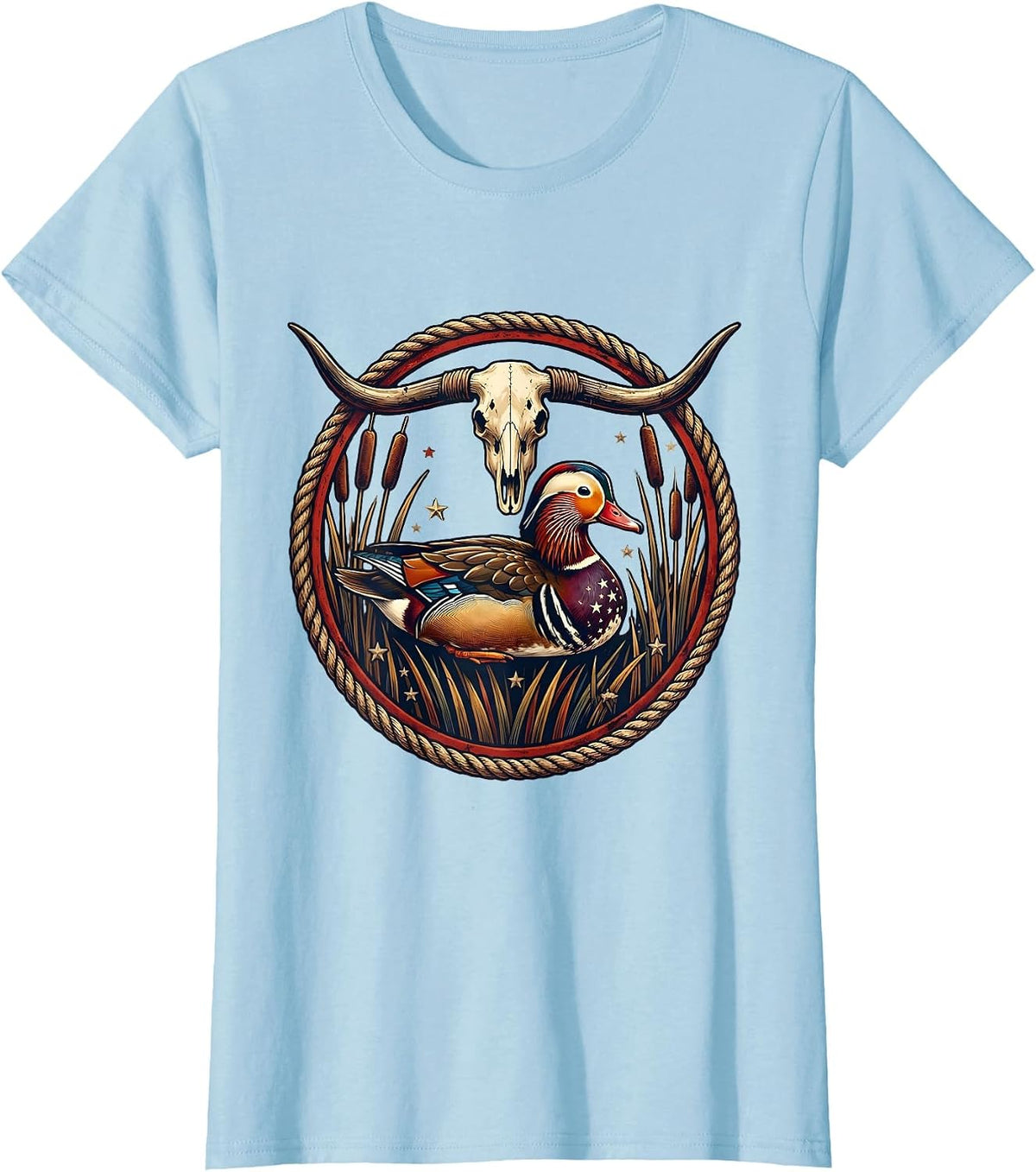 Duck in Reeds Camo Feathers Hunting Illustration T-Shirt - Baby Blue