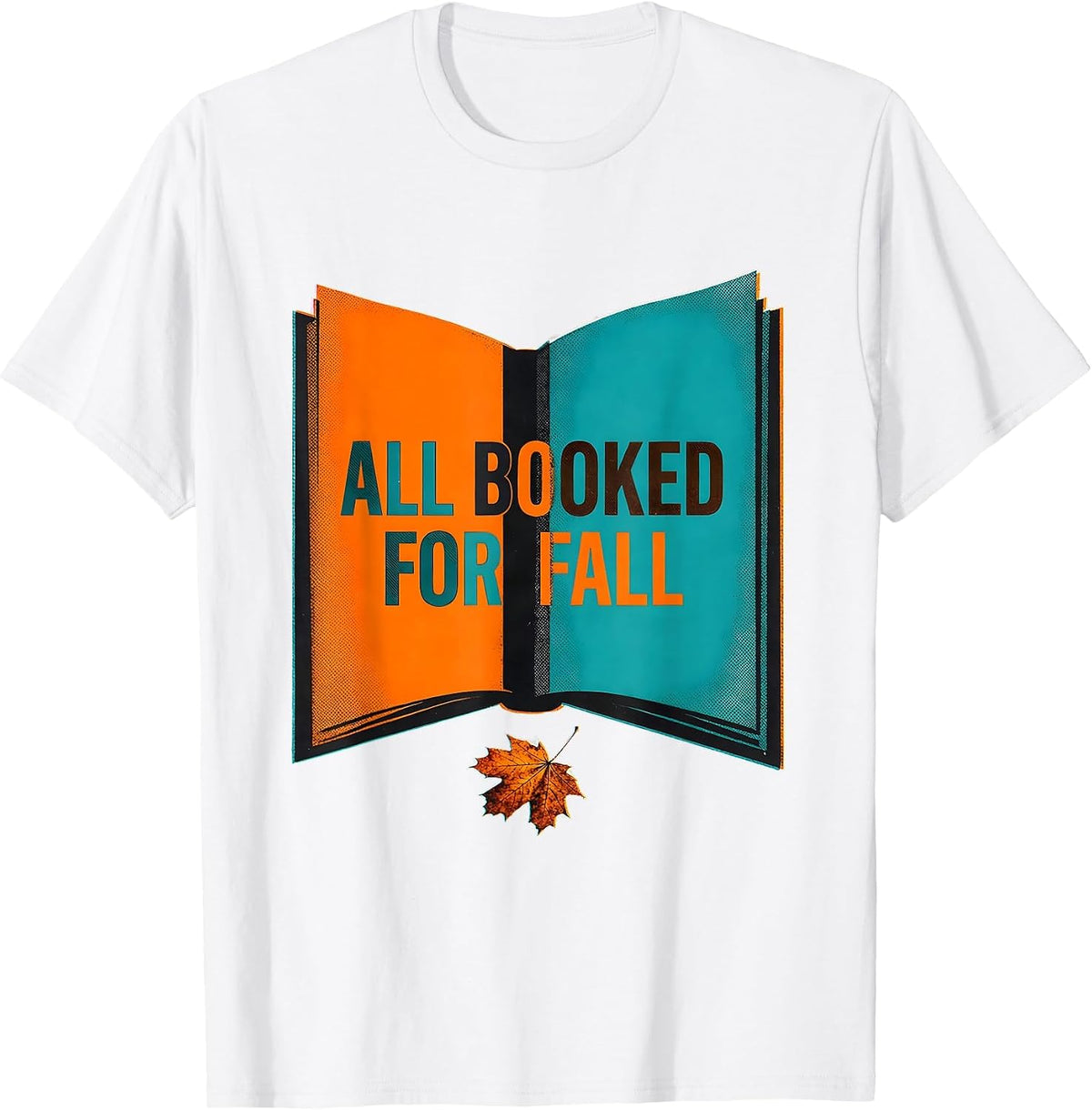 Men's All Booked For Fall Risograph Teacher Bookworm Fall Reading T-Shirt - White
