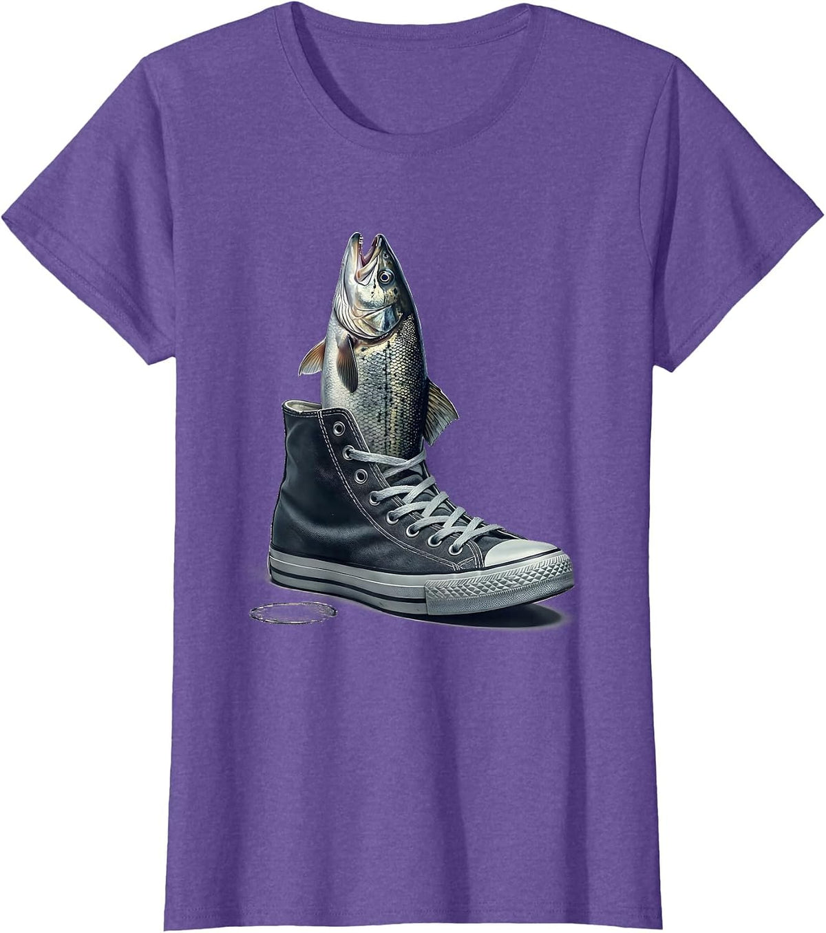 Women's Fih Meme Shoes Fish Funny Misspelled Fish Humor T-Shirt - Purple Heather