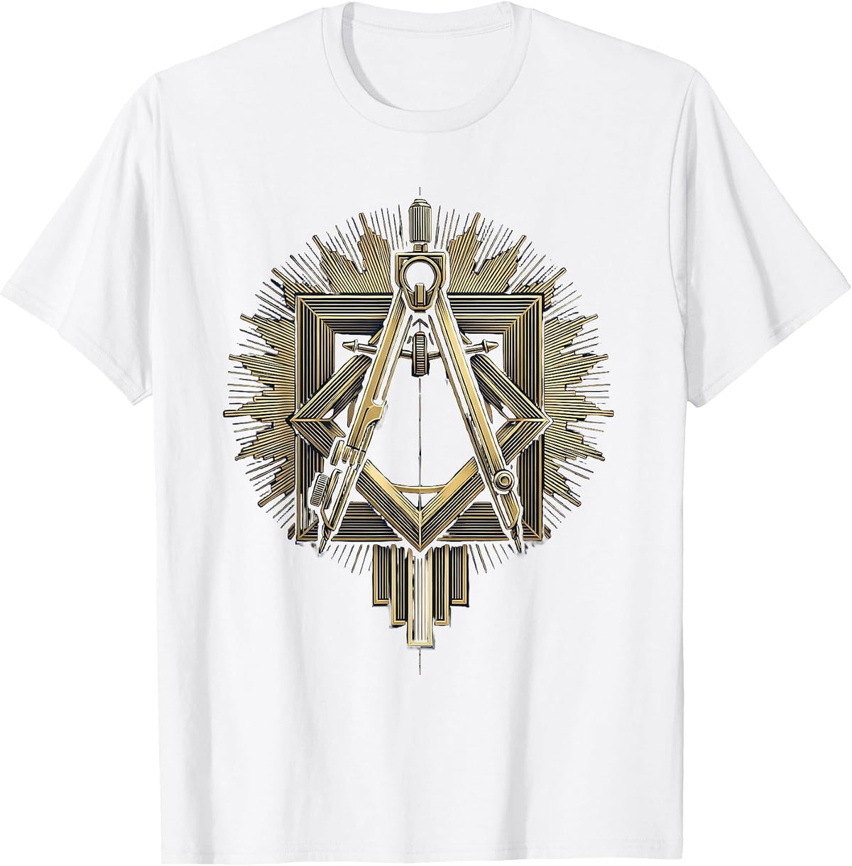 Men's Square and Compasses Art Deco Freemason Masonic Pride T-Shirt - White