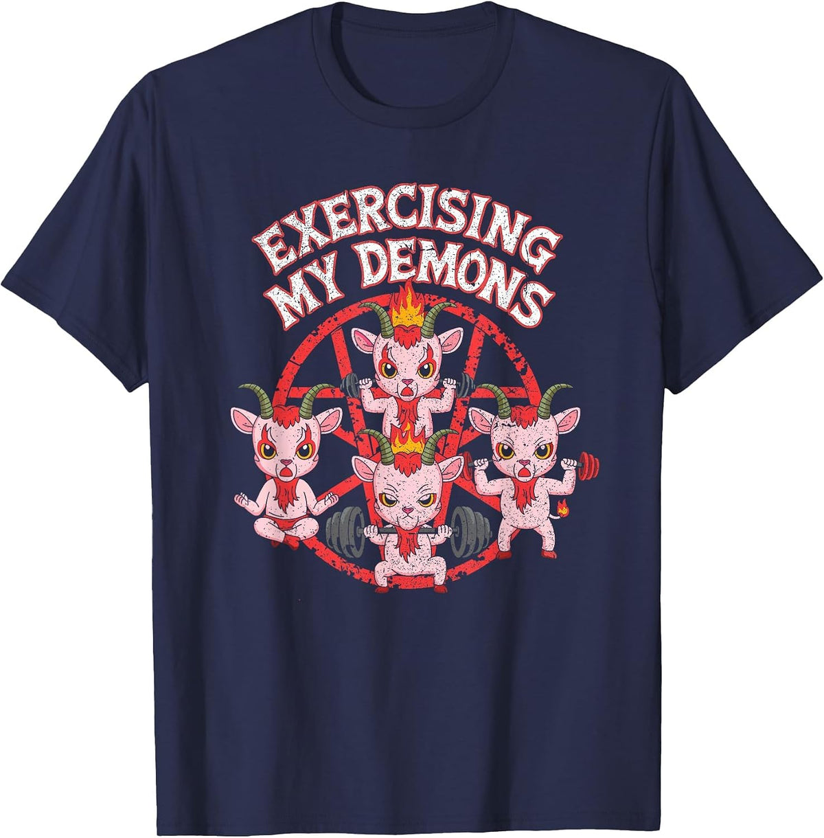 Exercising My Demons Funny Gym Workout Demon T-Shirt - Navy Blue