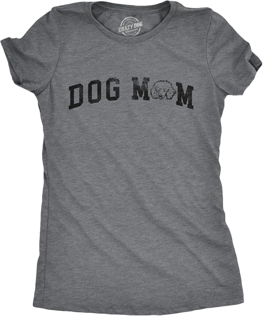 Womens Dog Mom and Cat Mom Shirts Funny Cute Tees for Pet Owners - Dark Heather Grey - Dog Mom Poodle