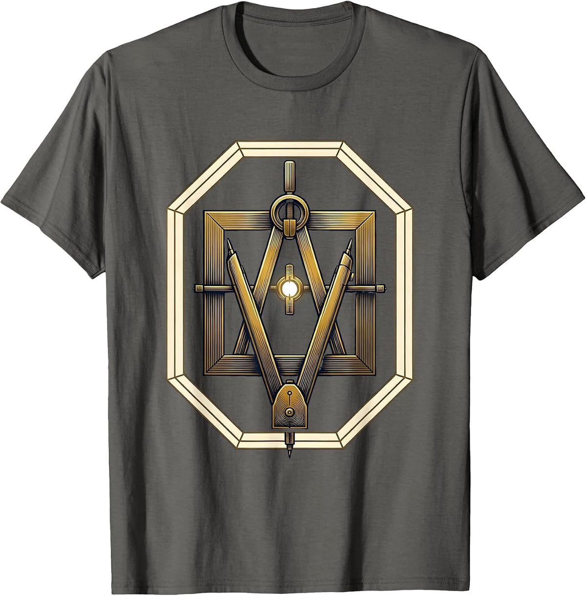 Square and Compass Freemason Emblem Fraternal Pride T-Shirt - Asphalt Grey