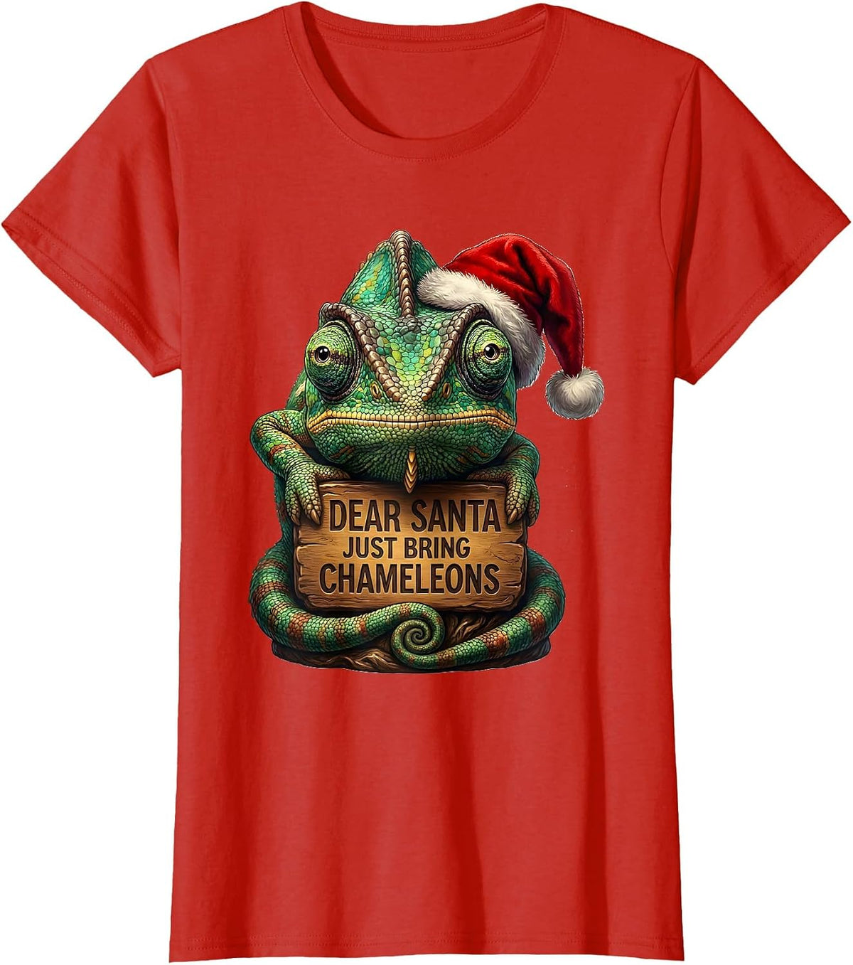 Women's Dear Santa Just Bring Chameleons Funny Animal Lover T-Shirt - Red