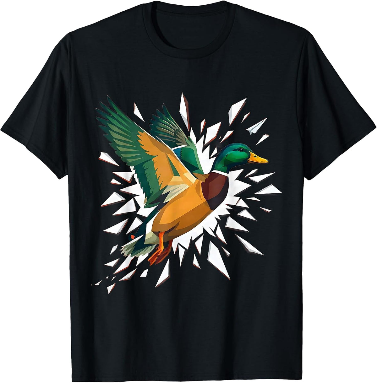 Men's Duck Bursting Through Paper in Flight T-Shirt - Black