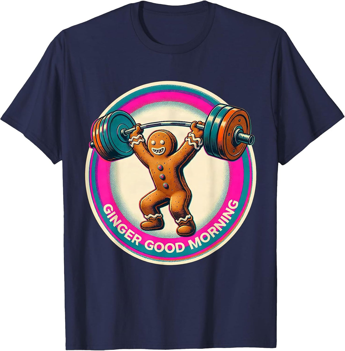 Men's Ginger Good Morning Risograph Funny Gingerbread Man Gym T-Shirt - Navy Blue