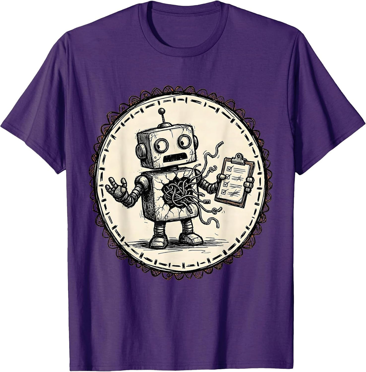 Chaos Coordinator Robot Graphic Tee T-Shirt - Purple