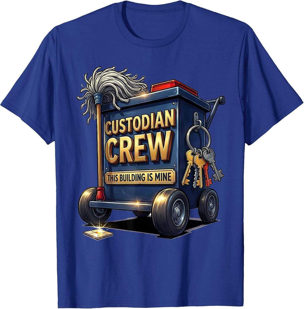 Men's Custodian Crew This Building Is Mine Cartoon Teacher Staff T-Shirt - Royal Blue