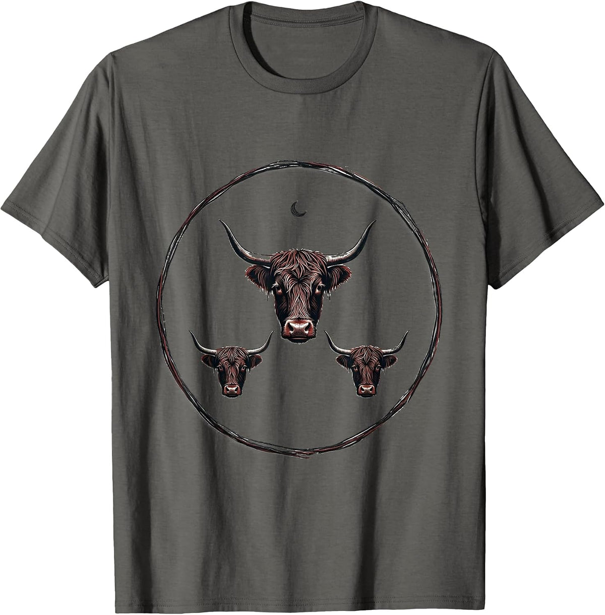 Men's Thin Highland Cow Ring Minimalist Holiday Cow Lover Gift T-Shirt - Asphalt Grey