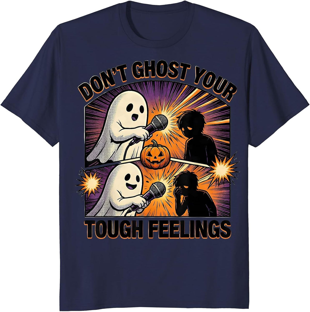 Men's Don't Ghost Your Tough Feelings Comic Book Mental Health T-Shirt - Navy Blue