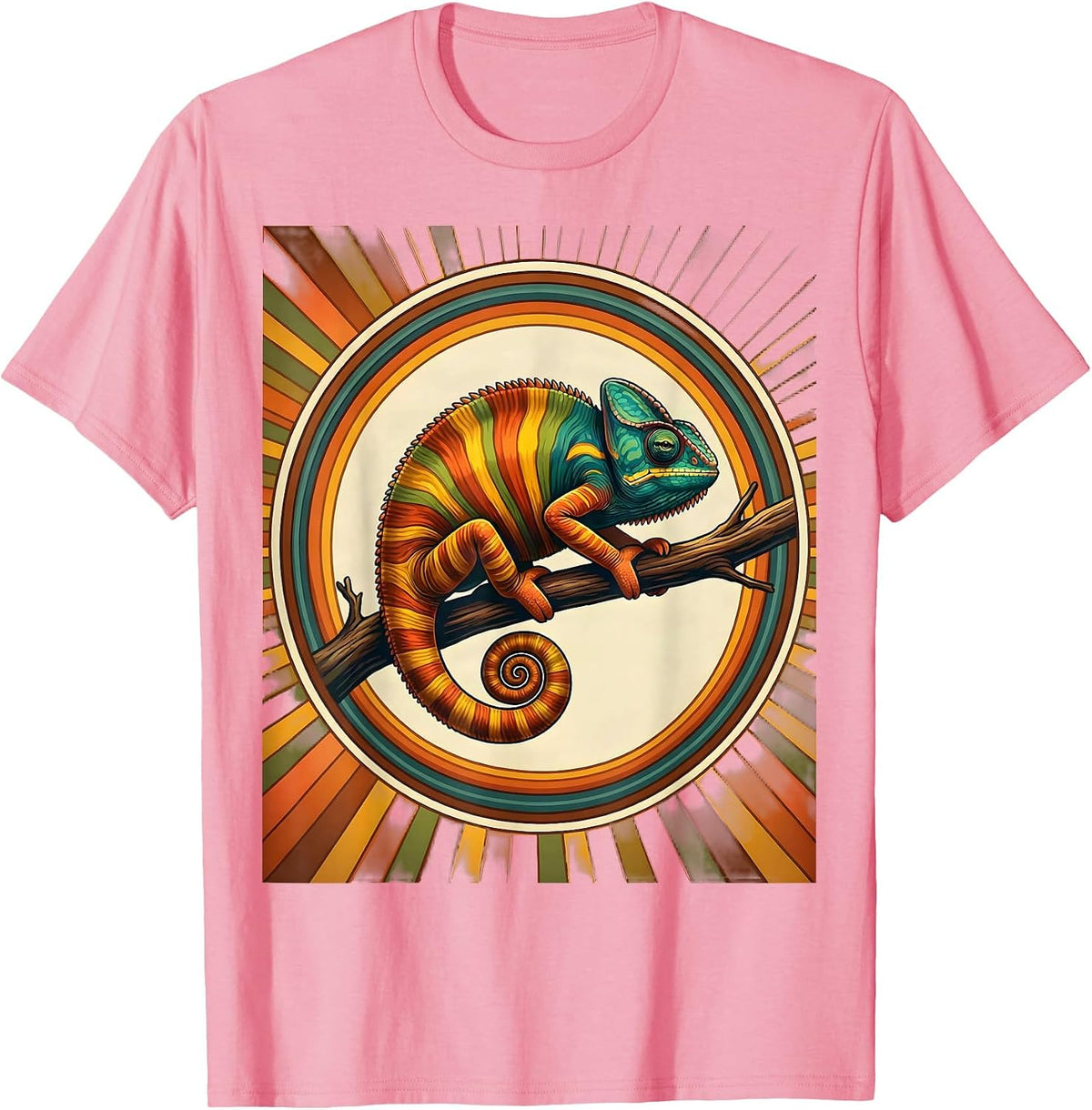 Men's Rainbow Chameleon Pride Colorful Reptile Art T-Shirt - Pink