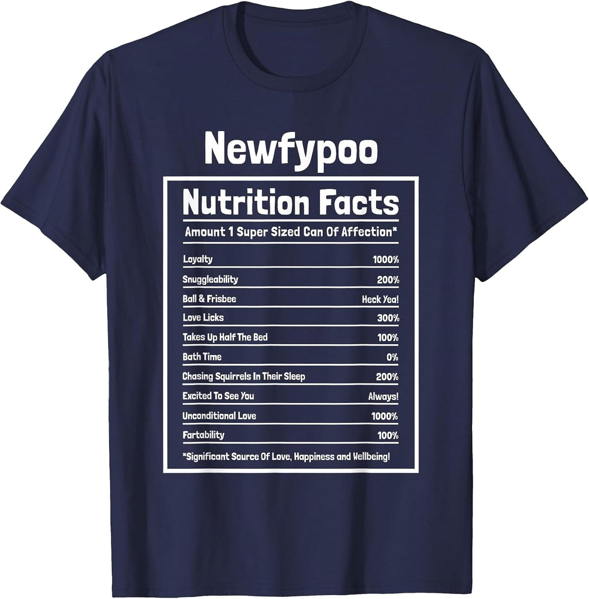 Newfypoo Nutritional Facts Funny Dog T-Shirt - Navy Blue
