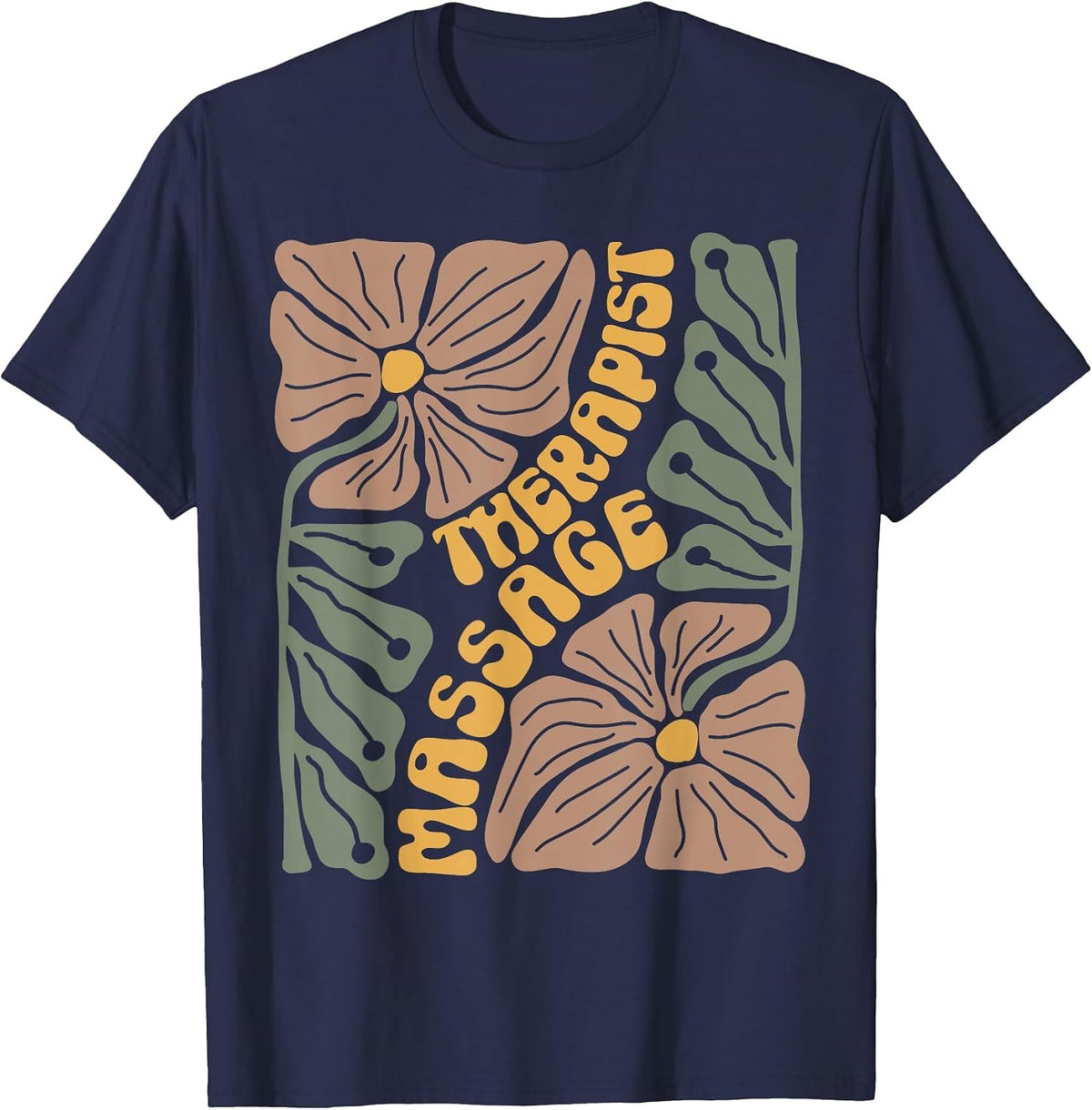Floral Boho Massage Therapist Therapy LMT Masseuse Graduate T-Shirt - Navy Blue