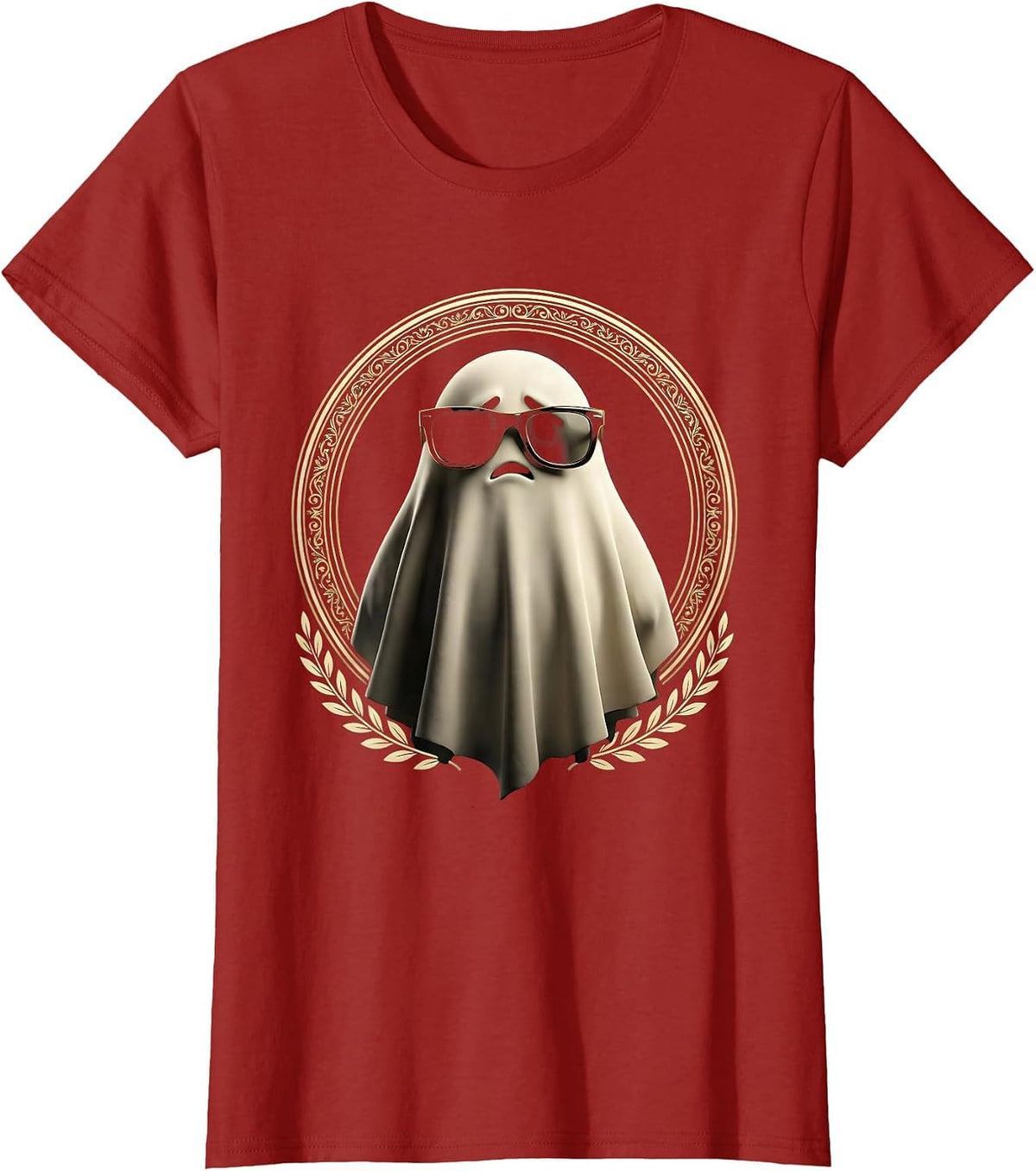 Boo Jee Ghost Wearing Designer Sunglasses T-Shirt, Women, Cranberry Red, Small - As Pictured