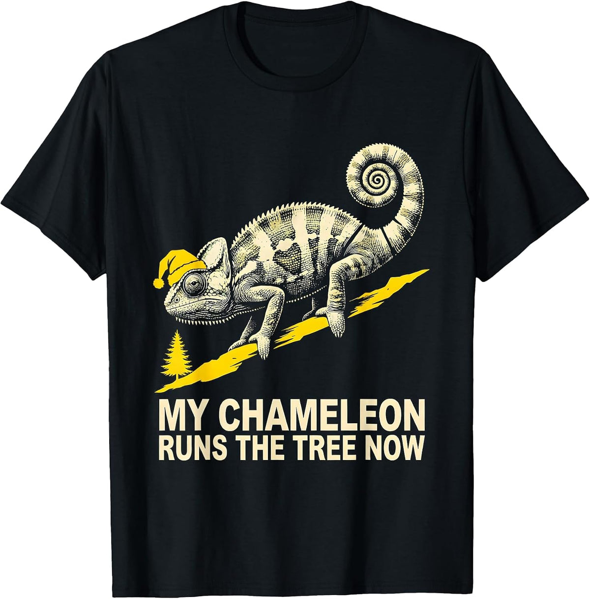 Men's My Chameleon Runs The Tree Now Whimsical Ugly Sweater T-Shirt - Black