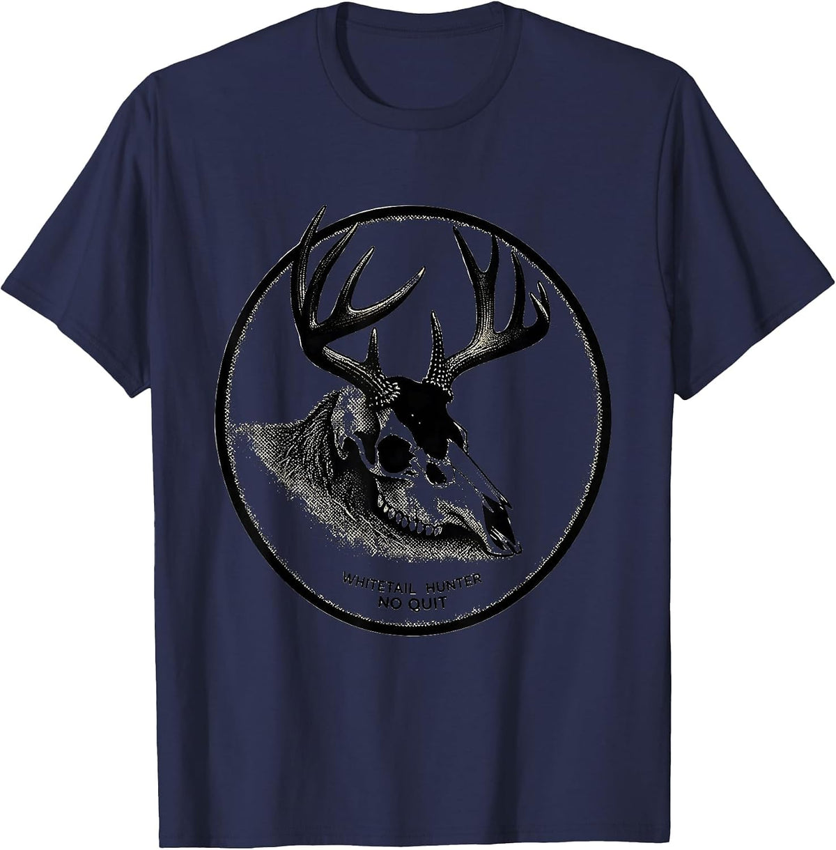 Whitetail Hunter, No Quit Blackwork Dotwork Camo Dad Humor T-Shirt - Navy Blue