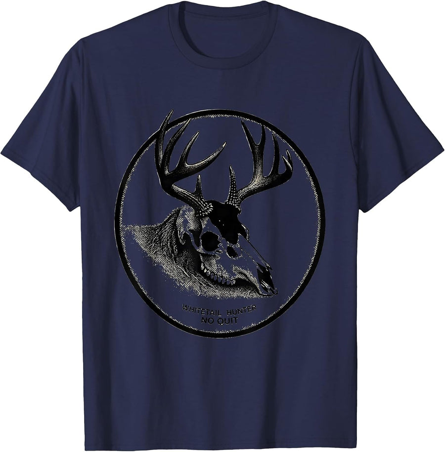 Whitetail Hunter, No Quit Blackwork Dotwork Camo Dad Humor T-Shirt - Navy Blue