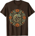 Men's Colorful Chameleon Flowering Vine Mexican Art T-Shirt - Brown
