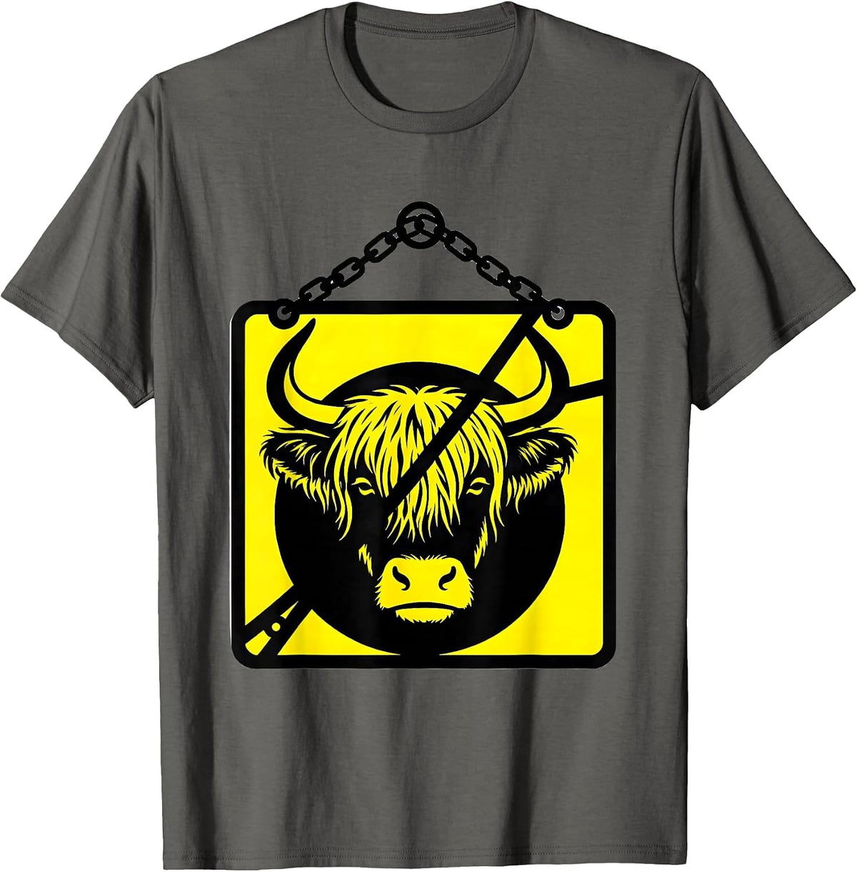 Highland Cow Stencil Graphic Farm Animal Lover Cozy T-Shirt - Asphalt Grey