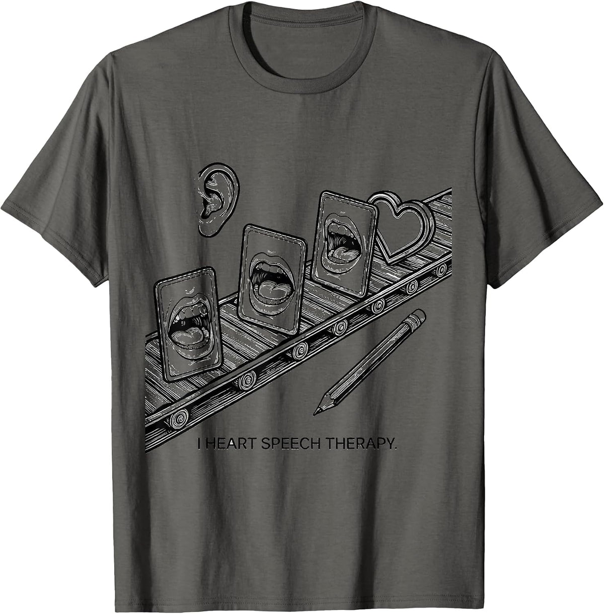I Heart Speech Therapy Line Art Speech Pathologist Valentine T-Shirt - Asphalt Grey