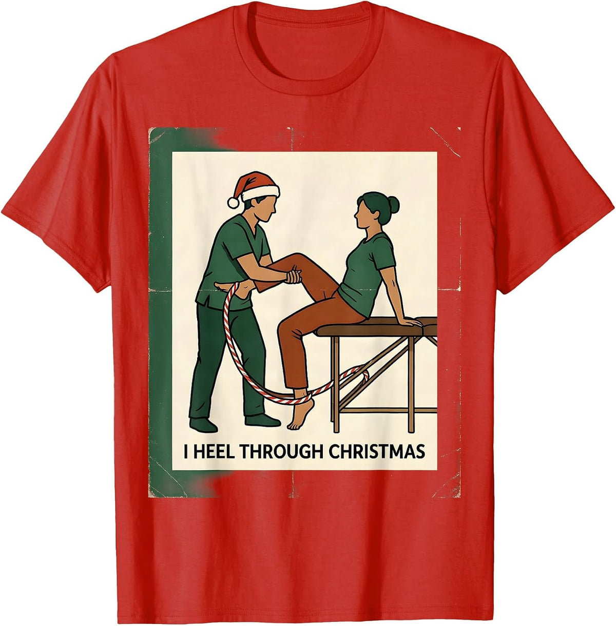 Men's I Heel Through Christmas Vintage Physical Therapist T-Shirt - Red