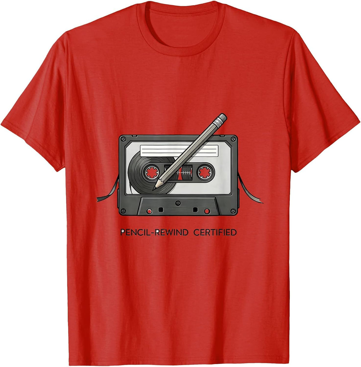 Men's Pencil-Rewind Certified Vintage 90s Hip-Hop Nostalgia T-Shirt - Red