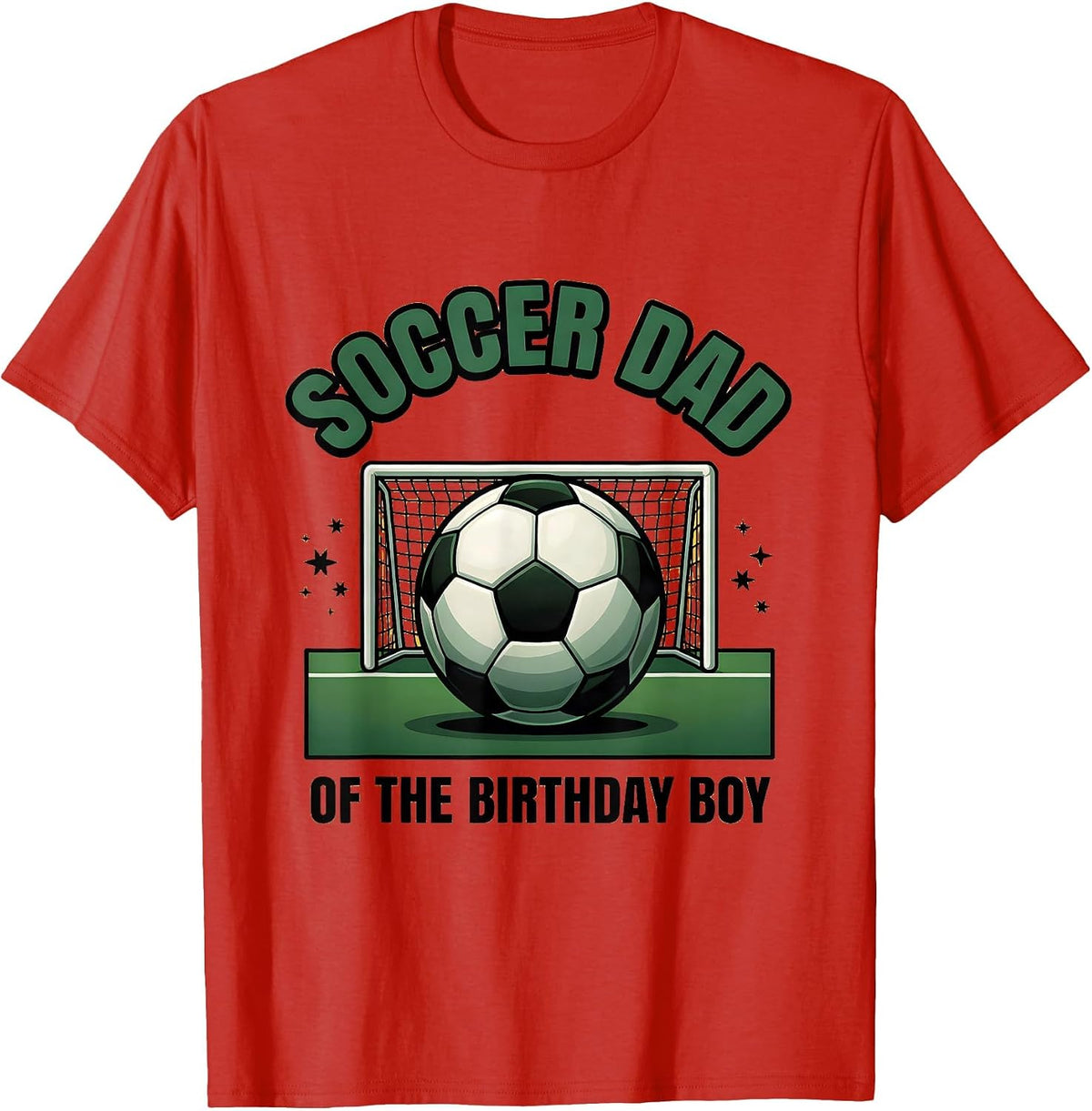 Men's Soccer Dad Of The Birthday Boy Flat Vector Family Matching T-Shirt - Red