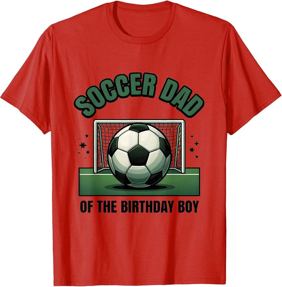 Men's Soccer Dad Of The Birthday Boy Flat Vector Family Matching T-Shirt - Red
