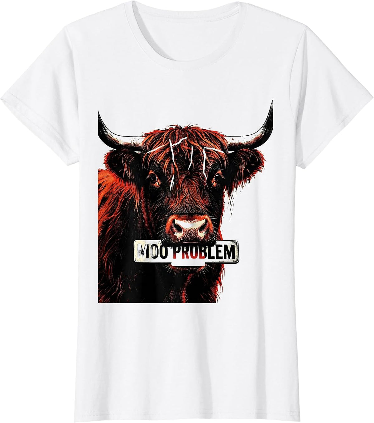 Women's Moo Problem Funny Highland Cow Humor Floral Lover T-Shirt - White