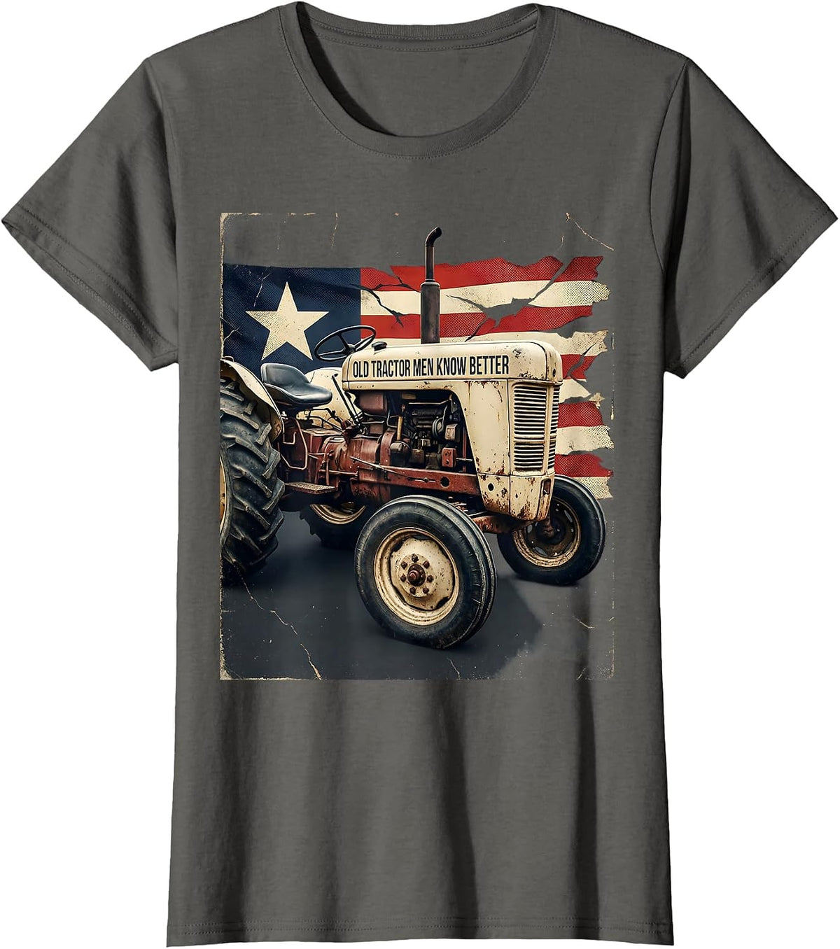Women's Old Tractor Men Know Better Distressed Farmer Tractor Gift T-Shirt - Asphalt Grey