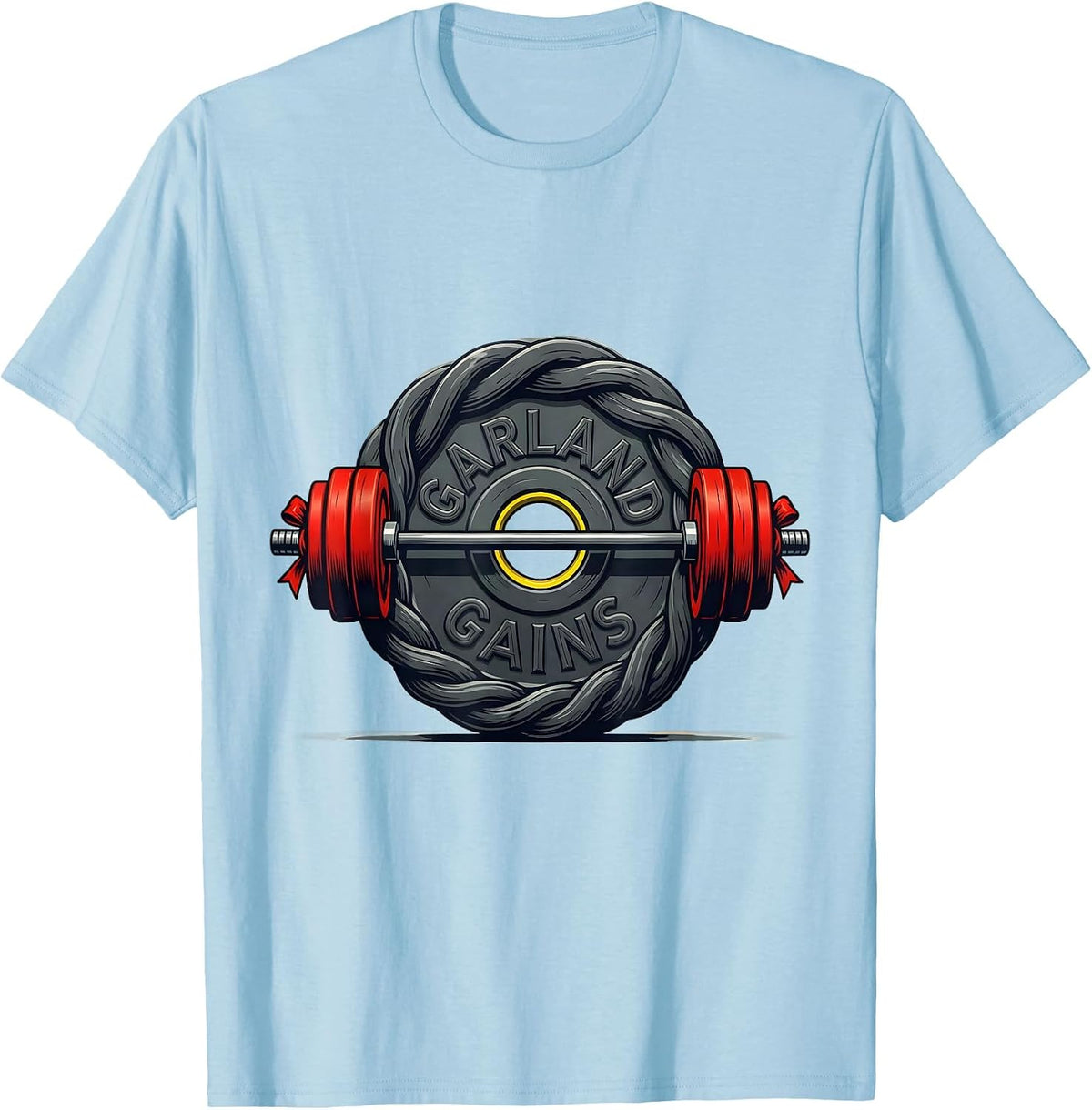 Men's Garland Gains Funny Christmas Gym Weightlifting Fitness T-Shirt - Baby Blue