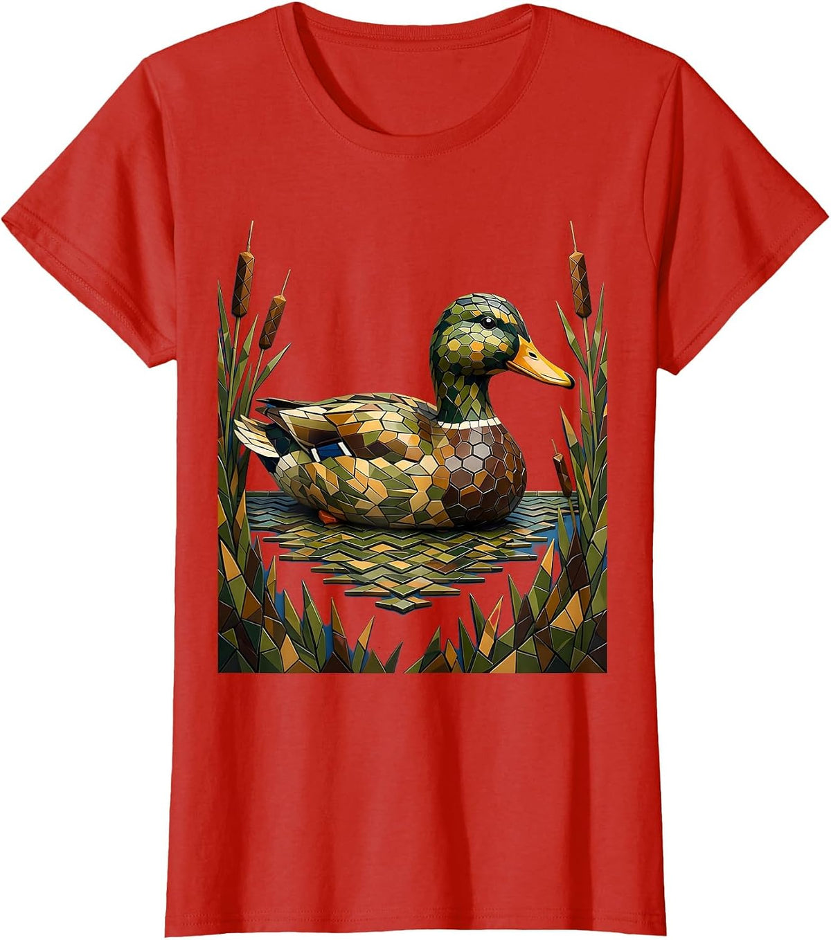 Camo Duck Decoy Floating on Water Graphic T-Shirt - Red
