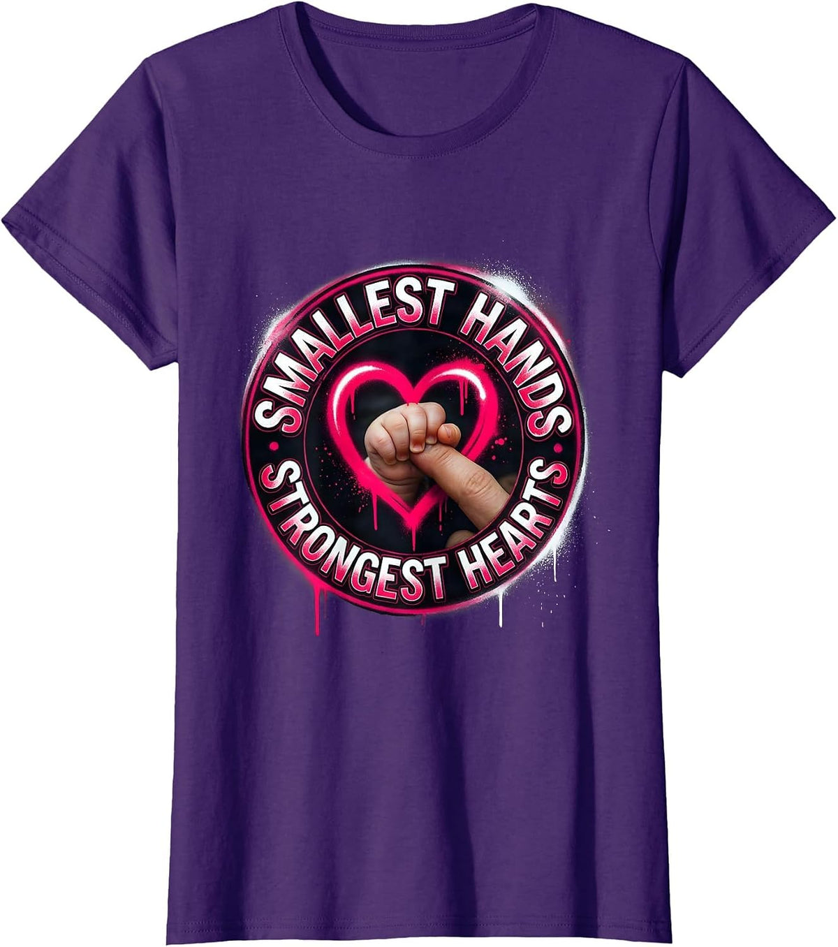 Women's Smallest Hands Strongest Hearts NICU Nurse Design T-Shirt - Purple