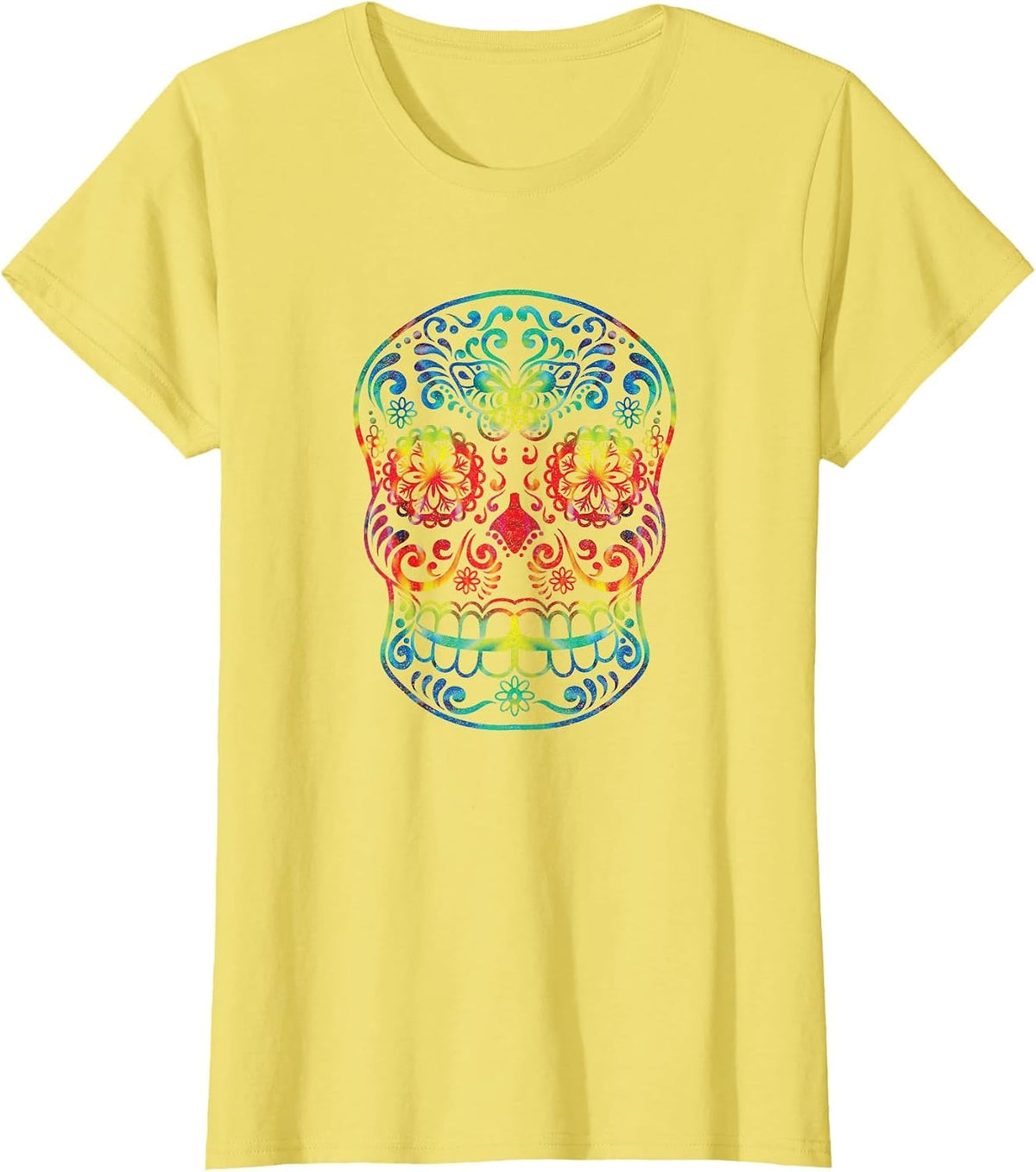 Tie Dye Sugar Skull | Day of the Dead | Psychedelic T-Shirt - Lemon Yellow