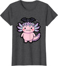 Women's Kawaii Chubby Axolotl with Flower Headband T-Shirt - Dark Heather Grey