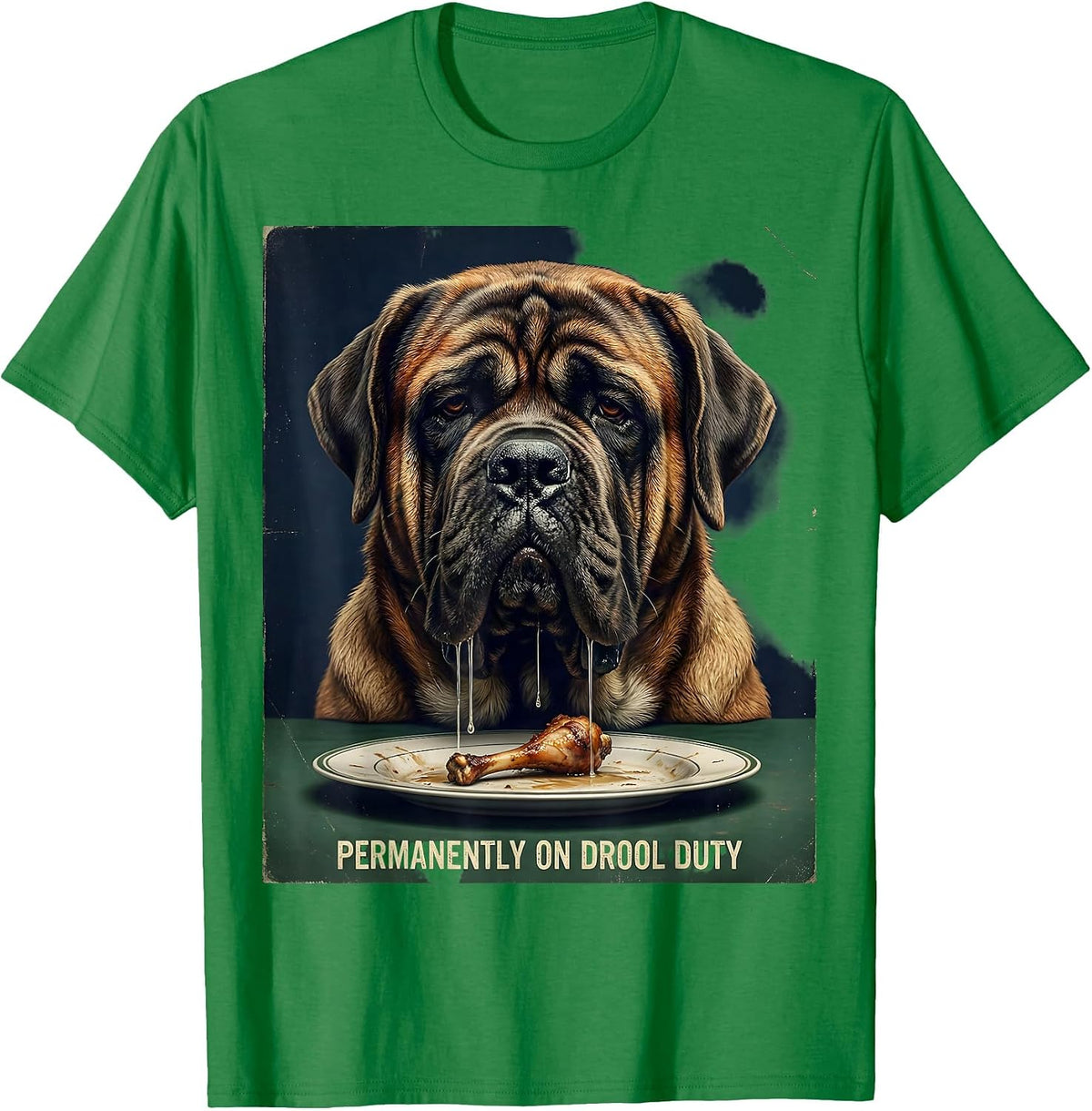 Men's Permanently On Drool Duty Vintage Funny Dog Mom Dog Dad T-Shirt - Kelly Green
