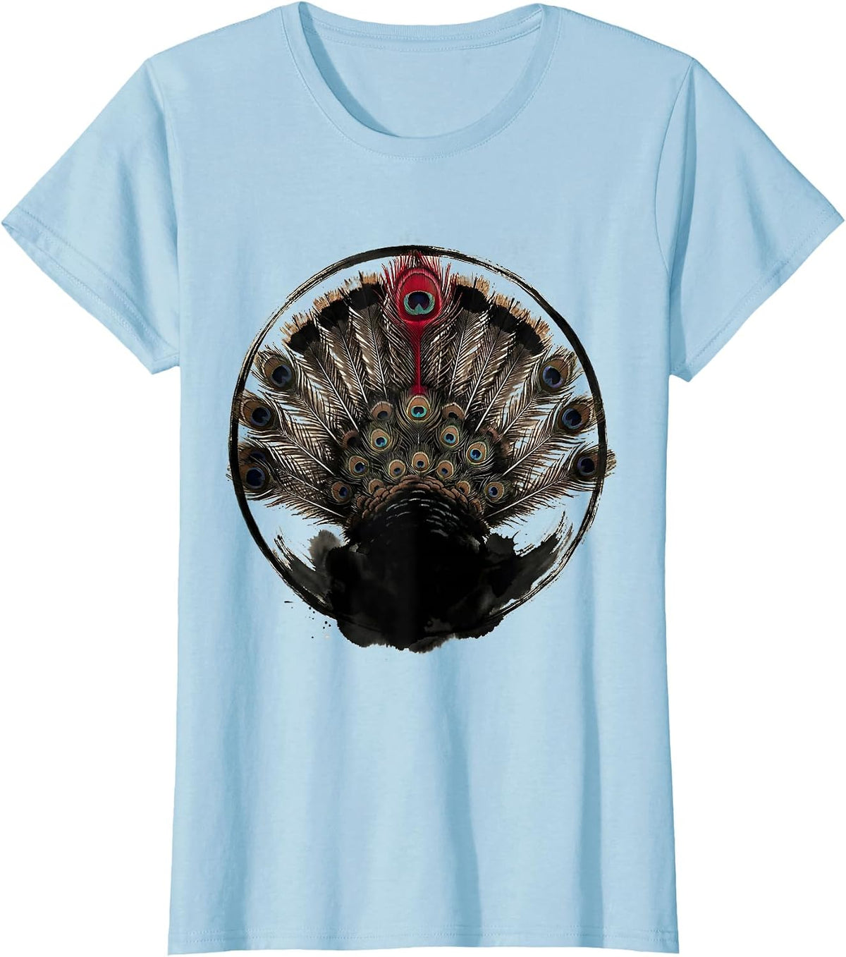 Wild Turkey Feather Fan Display Graphic T-Shirt - Baby Blue
