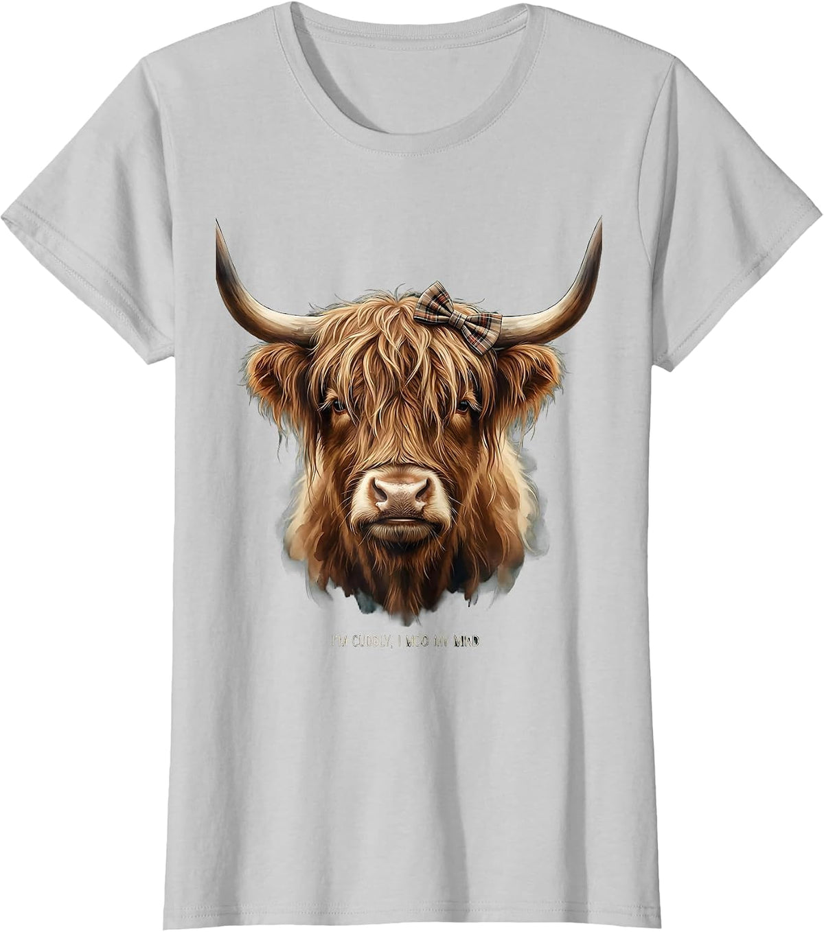 I’m Cuddly I Moo My Mind Cute Highland Cow Character Humor T-Shirt - Silver Grey