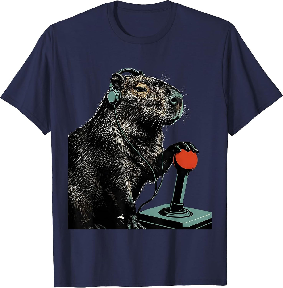 Capybara Gamer Meme Humor Retro Funny T-Shirt - Navy Blue