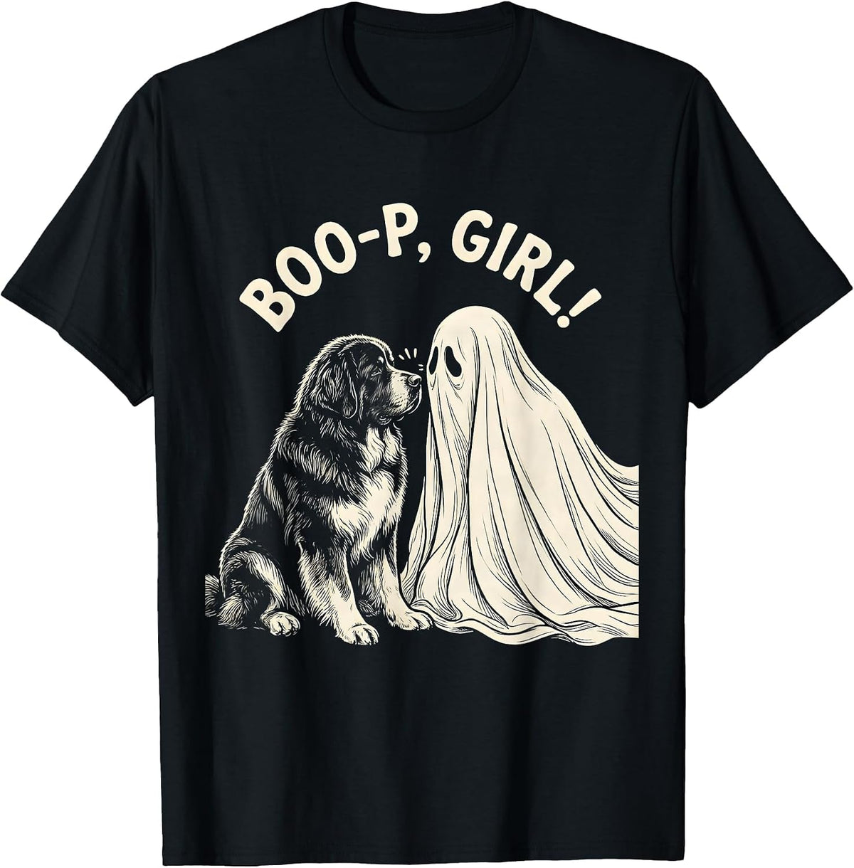 Men's Boo-p, girl! Cute Ghost Dog Mom Halloween Humor T-Shirt - Black