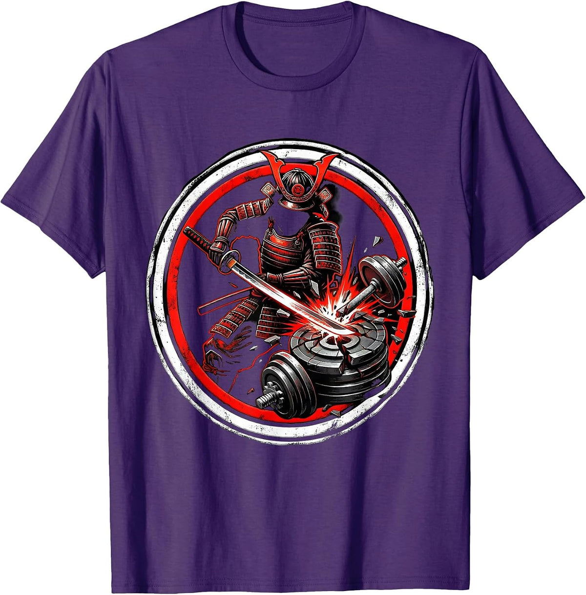 Samurai Warrior Gym Dumbbell Slice Graphic T-Shirt - Purple