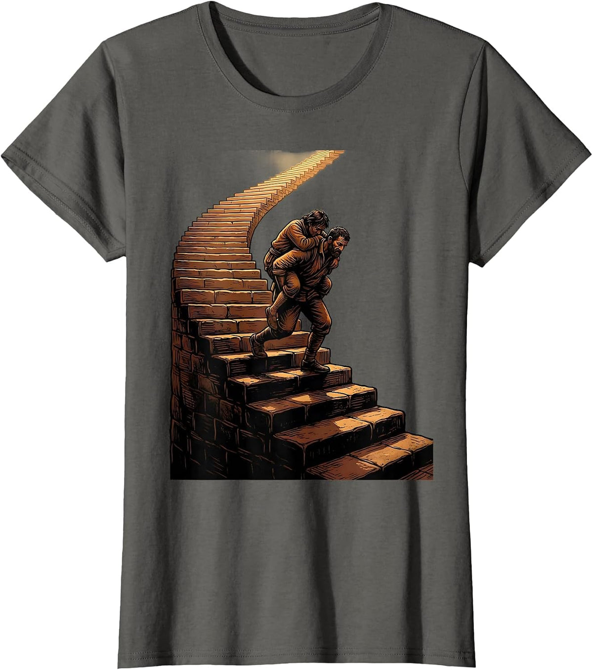 Women's Social Worker Helping Others Climb Graphic Design T-Shirt - Asphalt Grey