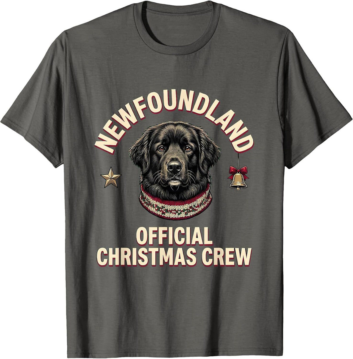 Men's Newfoundland Official Christmas Crew Funny Dog Lover Holiday T-Shirt - Asphalt Grey