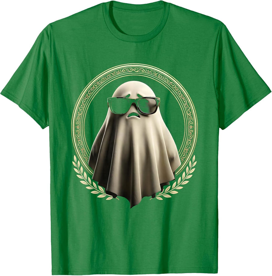 Boo Jee Ghost Wearing Designer Sunglasses T-Shirt, Men, Kelly Green, Medium - As Pictured